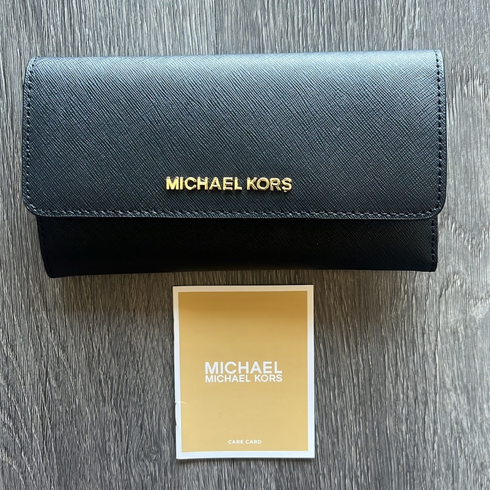 NWT Michael Kors | Jet Set Trifold Wallet | Black - Picture 3 of 7